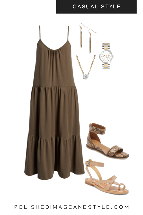 casual style Summer brown tone neutrals dress look